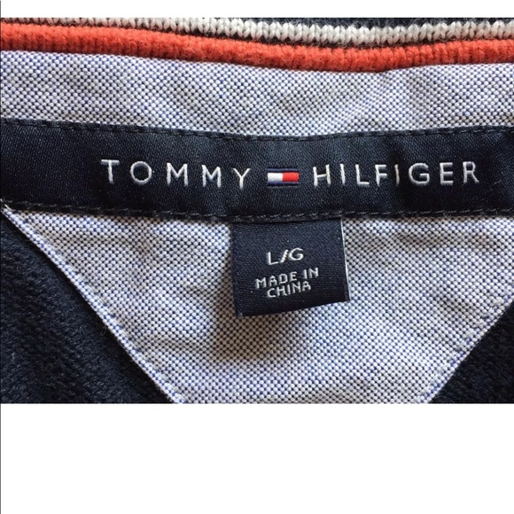 Tommy Hilfiger Men's Button down Sweater Cardigan Large Navy Blue white cotton - Picture 2 of 9